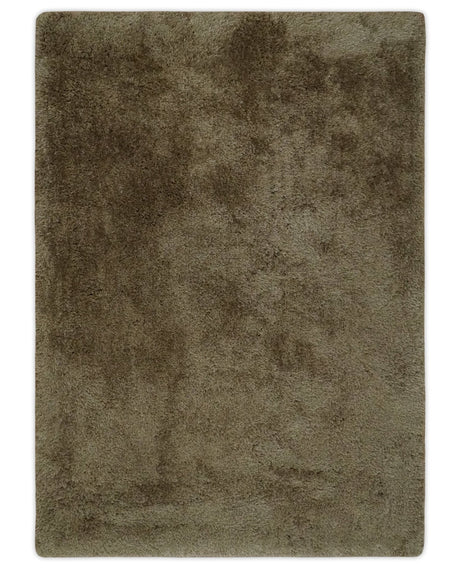 Solid 3x5, 4X6 and 5x7 Hand Woven Shag Brown Soft Viscose Area Rug