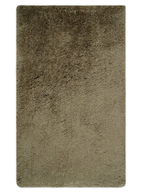 Solid 3x5, 4X6 and 5x7 Hand Woven Shag Brown Soft Viscose Area Rug