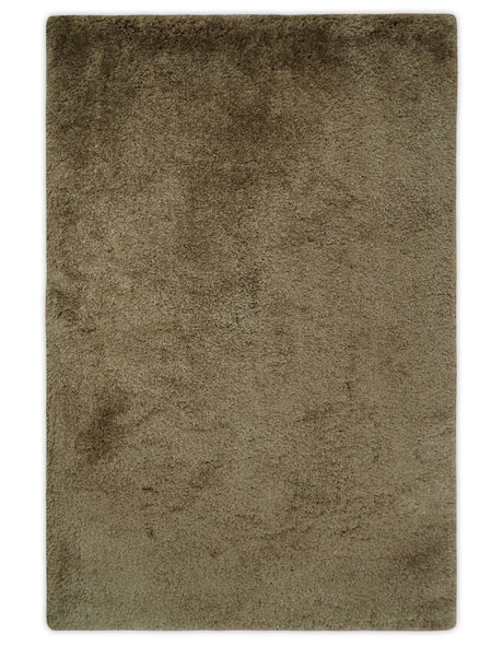 Solid 3x5, 4X6 and 5x7 Hand Woven Shag Brown Soft Viscose Area Rug