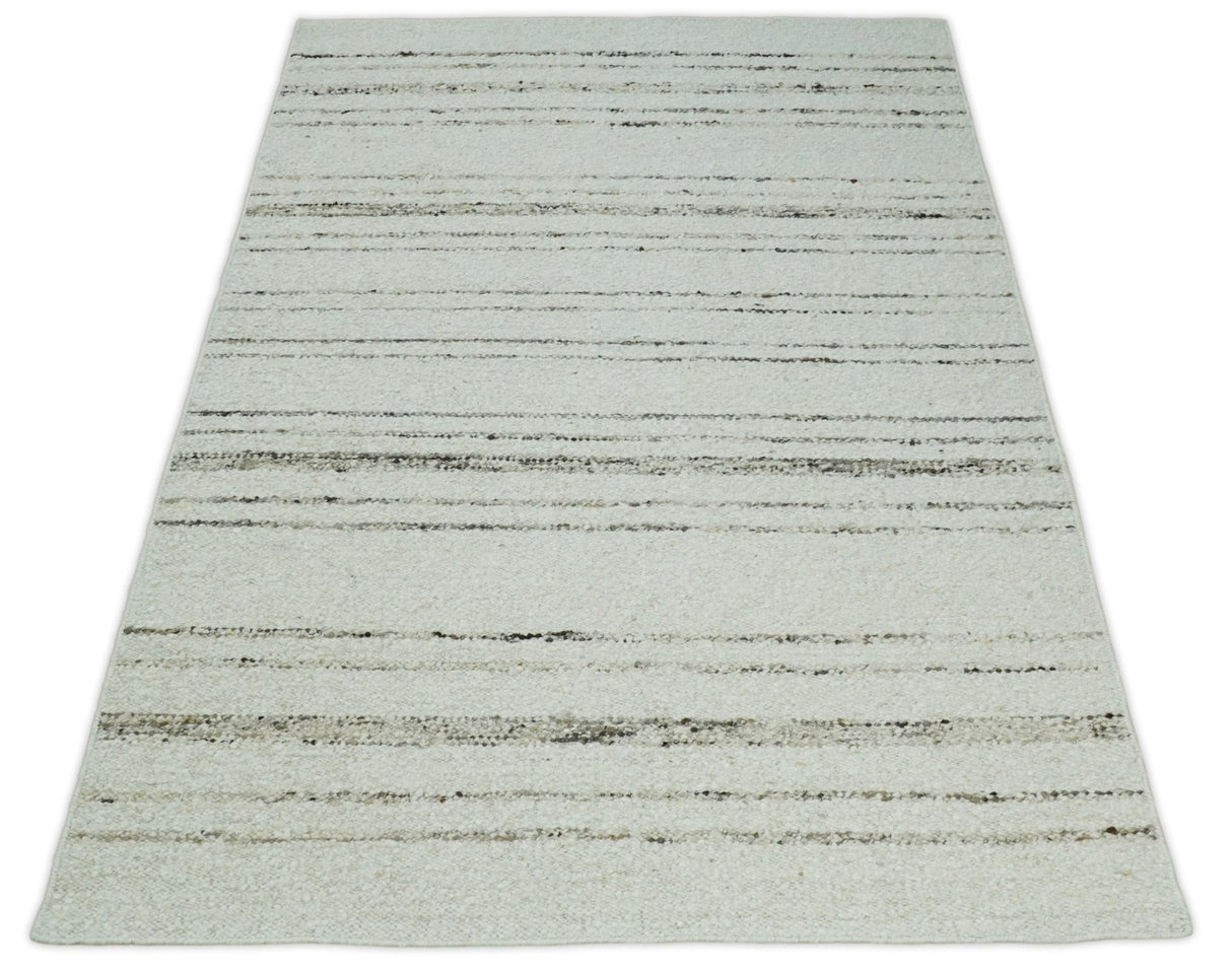 Solid 5x8 and 8x10 Ivory and brown Woolen Chunky and Soft Berber Area Rug | BER4