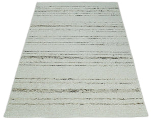 Solid 5x8 and 8x10 Ivory and brown Woolen Chunky and Soft Berber Area Rug | BER4