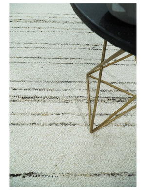 Solid 5x8 and 8x10 Ivory and brown Woolen Chunky and Soft Berber Area Rug | BER4