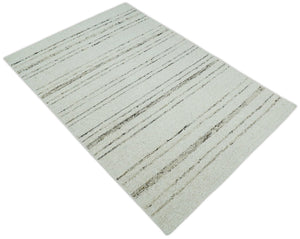 Solid 5x8 and 8x10 Ivory and brown Woolen Chunky and Soft Berber Area Rug | BER4