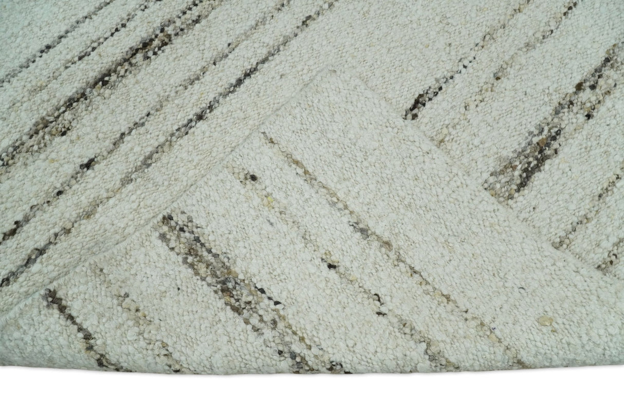 Solid 5x8 and 8x10 Ivory and brown Woolen Chunky and Soft Berber Area Rug | BER4