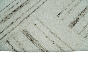 Solid 5x8 and 8x10 Ivory and brown Woolen Chunky and Soft Berber Area Rug | BER4