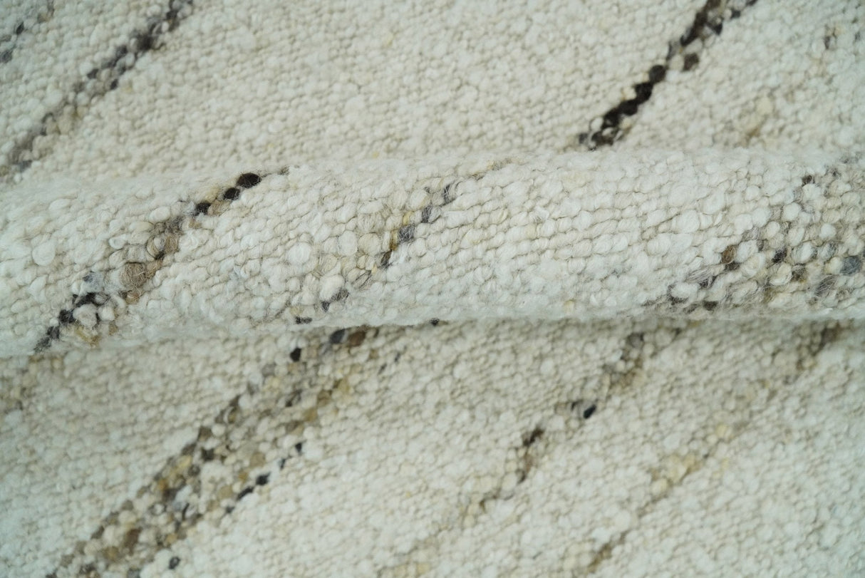 Solid 5x8 and 8x10 Ivory and brown Woolen Chunky and Soft Berber Area Rug | BER4