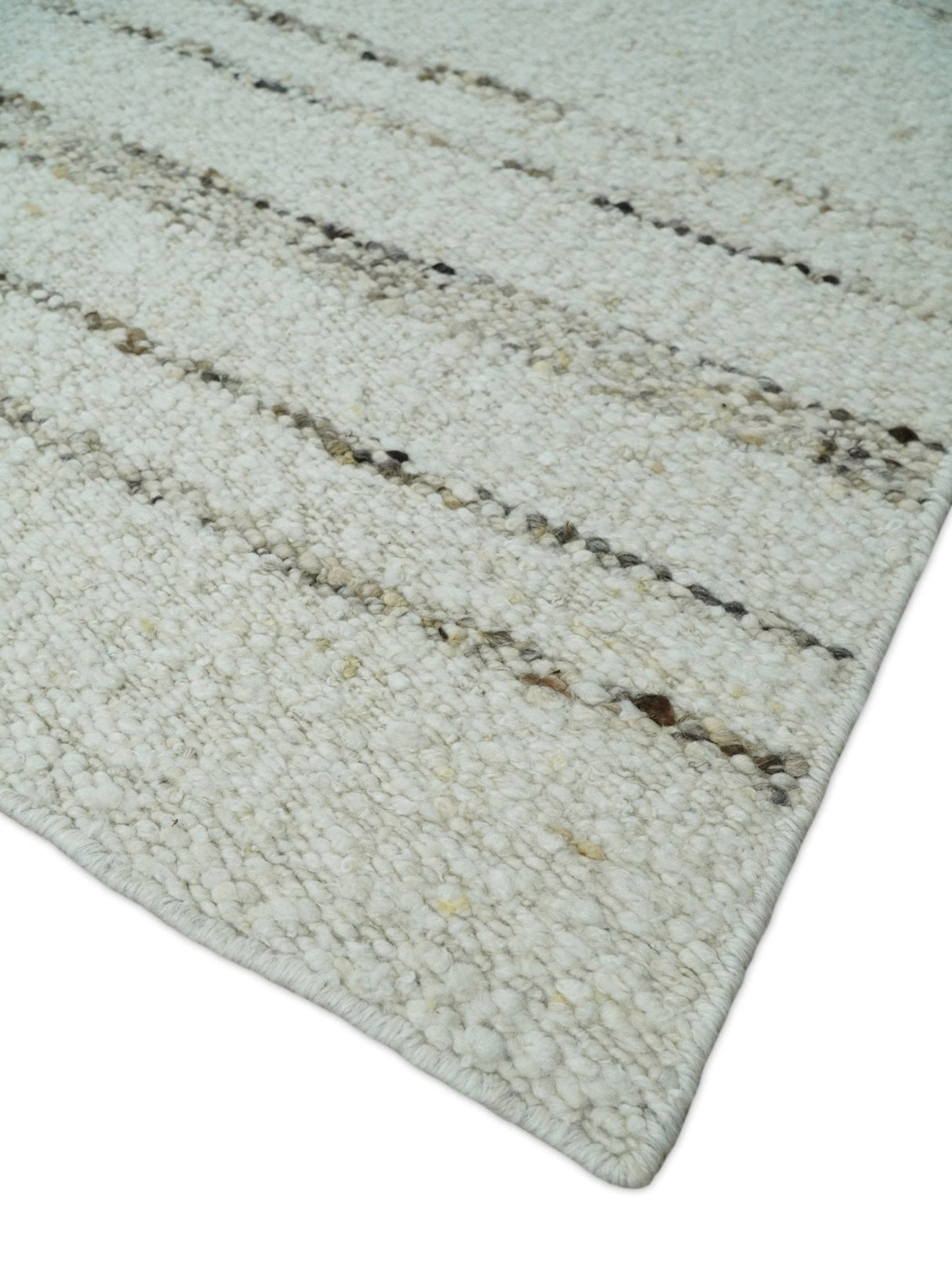 Solid 5x8 and 8x10 Ivory and brown Woolen Chunky and Soft Berber Area Rug | BER4