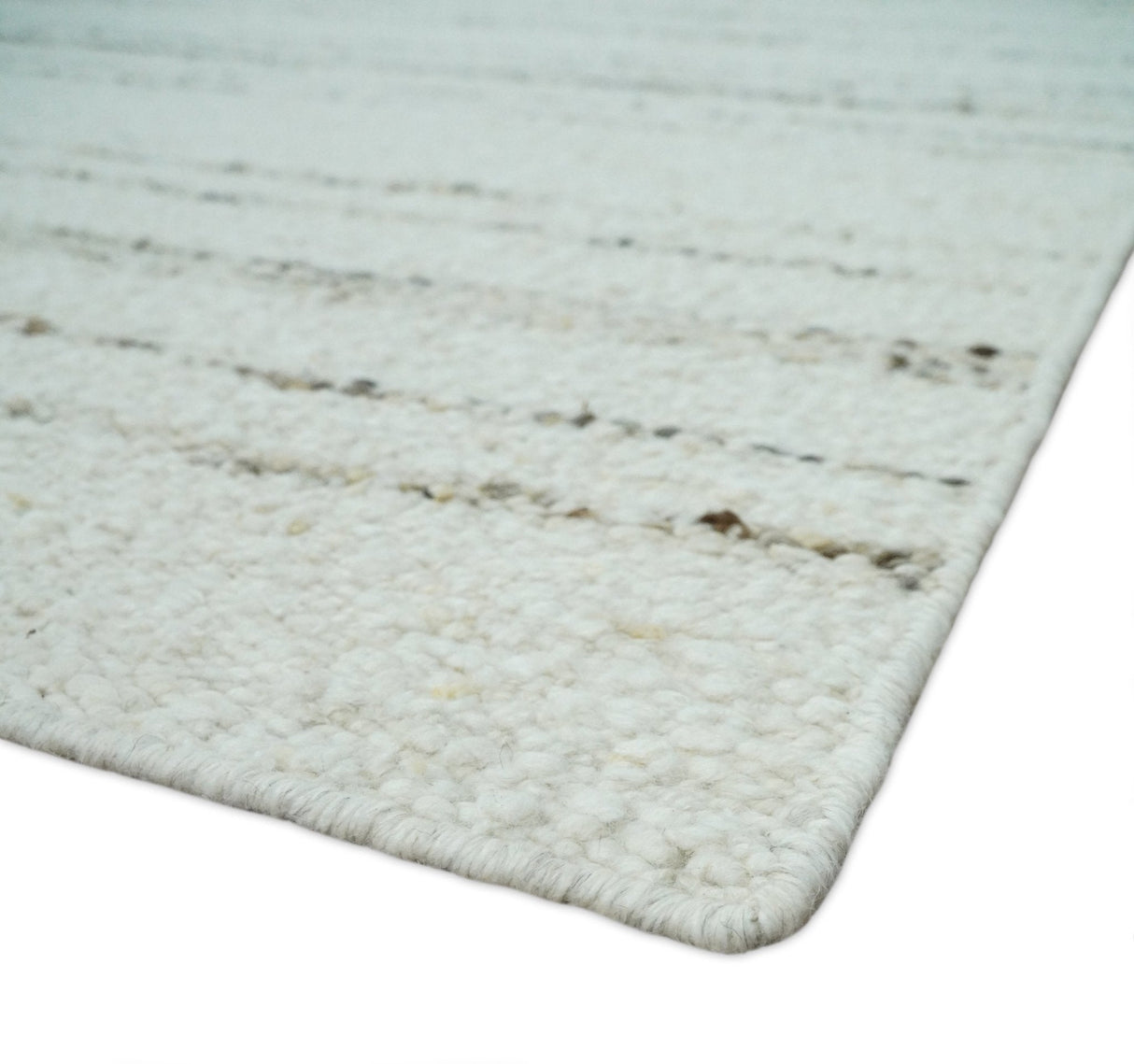 Solid 5x8 and 8x10 Ivory and brown Woolen Chunky and Soft Berber Area Rug | BER4