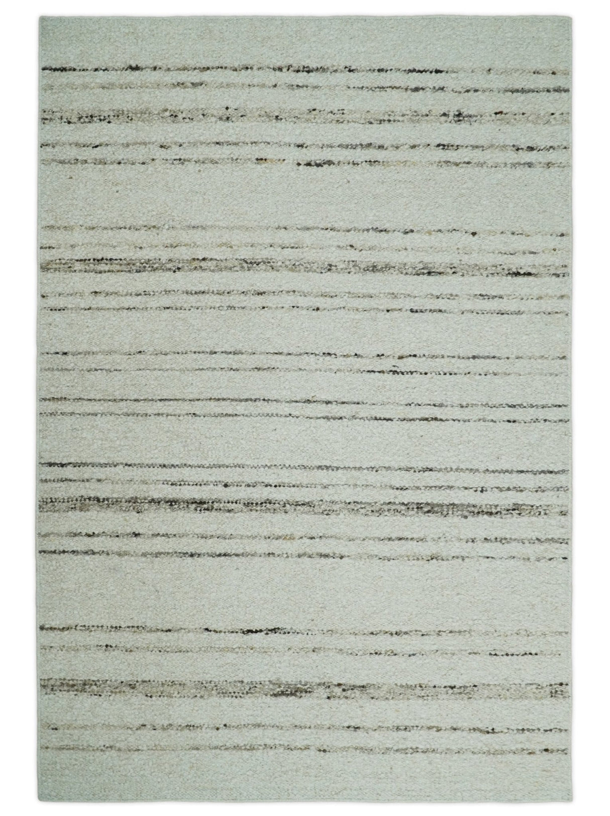 Solid 5x8 and 8x10 Ivory and brown Woolen Chunky and Soft Berber Area Rug | BER4