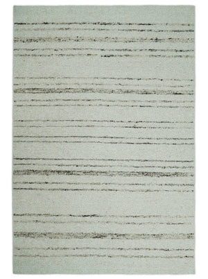 Solid 5x8 and 8x10 Ivory and brown Woolen Chunky and Soft Berber Area Rug | BER4