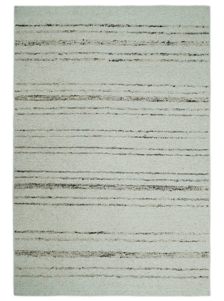Solid 5x8 and 8x10 Ivory and brown Woolen Chunky and Soft Berber Area Rug | BER4