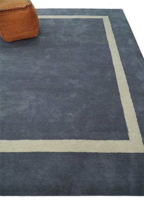 Solid 8x10 Gray and Beige Handmade Modern Scandinavian Wool Area Rug | SOL1