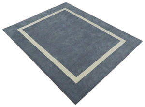 Solid 8x10 Gray and Beige Handmade Modern Scandinavian Wool Area Rug | SOL1