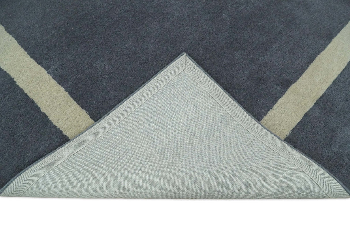 Solid 8x10 Gray and Beige Handmade Modern Scandinavian Wool Area Rug | SOL1