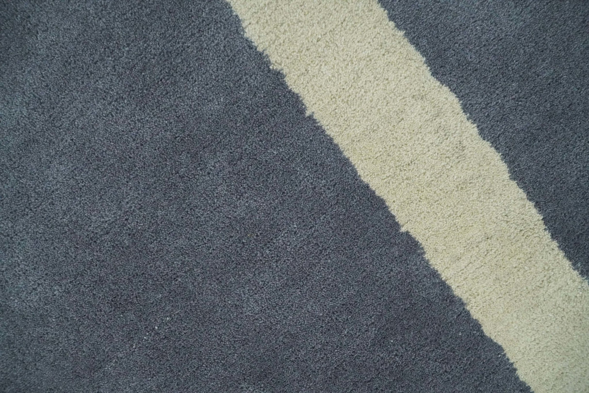 Solid 8x10 Gray and Beige Handmade Modern Scandinavian Wool Area Rug | SOL1