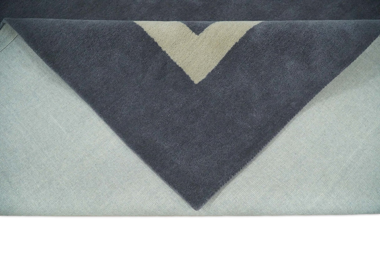Solid 8x10 Gray and Beige Handmade Modern Scandinavian Wool Area Rug | SOL1