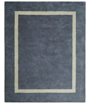 Solid 8x10 Gray and Beige Handmade Modern Scandinavian Wool Area Rug | SOL1