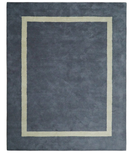 Solid 8x10 Gray and Beige Handmade Modern Scandinavian Wool Area Rug | SOL1