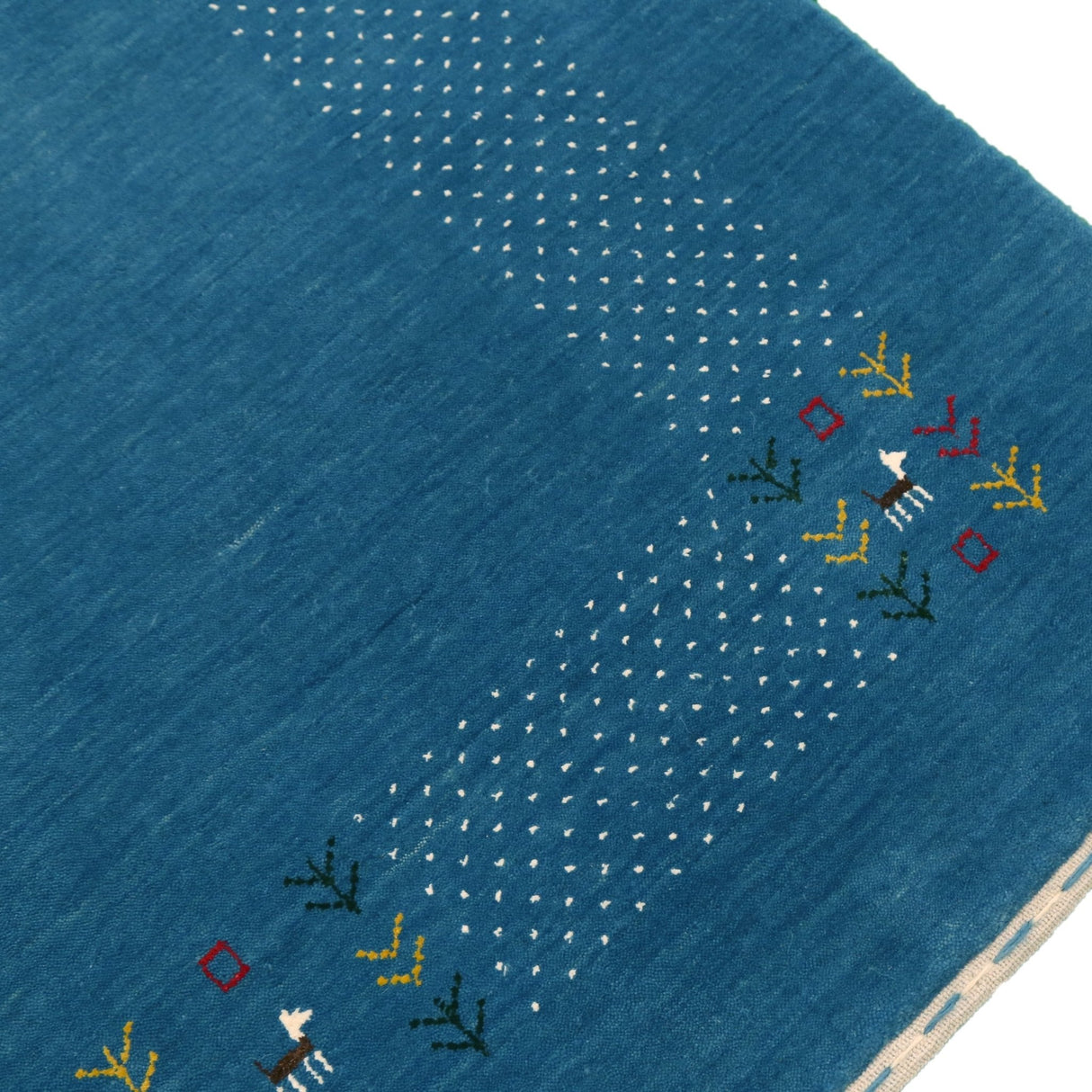 Solid Blue Border Design Hand Loomed Wool Area Rug