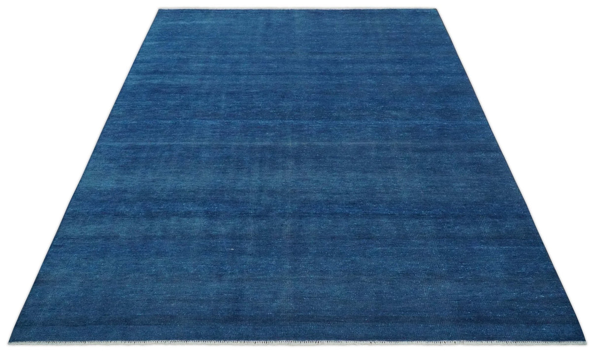 Solid Blue Hand knotted Contemporary 8x10 wool Area Rug