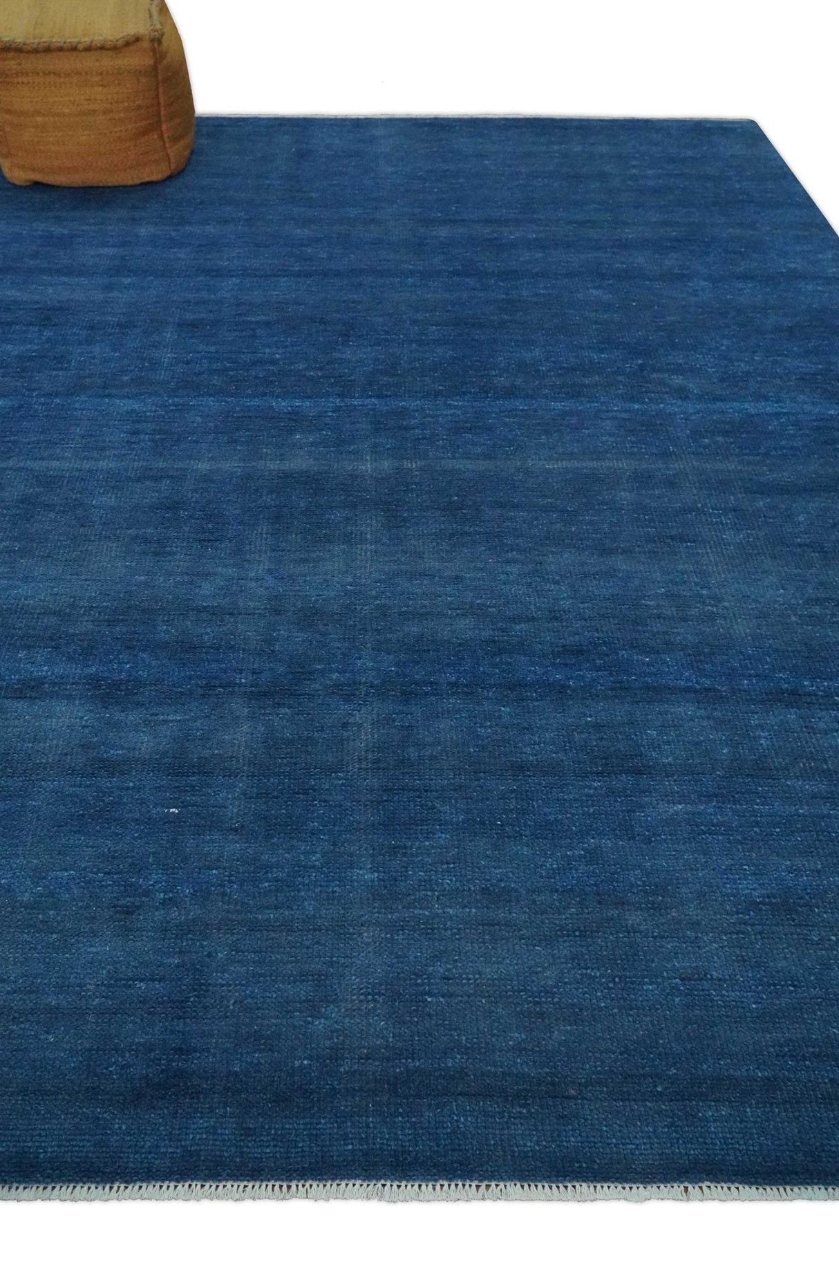 Solid Blue Hand knotted Contemporary 8x10 wool Area Rug