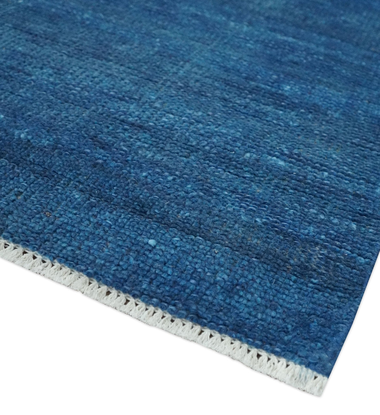 Solid Blue Hand knotted Contemporary 8x10 wool Area Rug