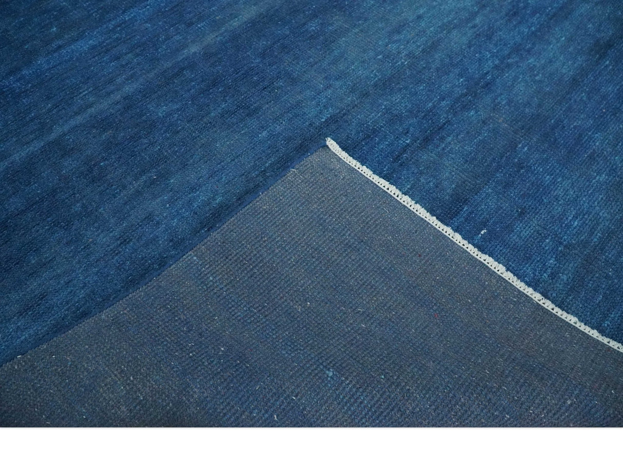 Solid Blue Hand knotted Contemporary 8x10 wool Area Rug