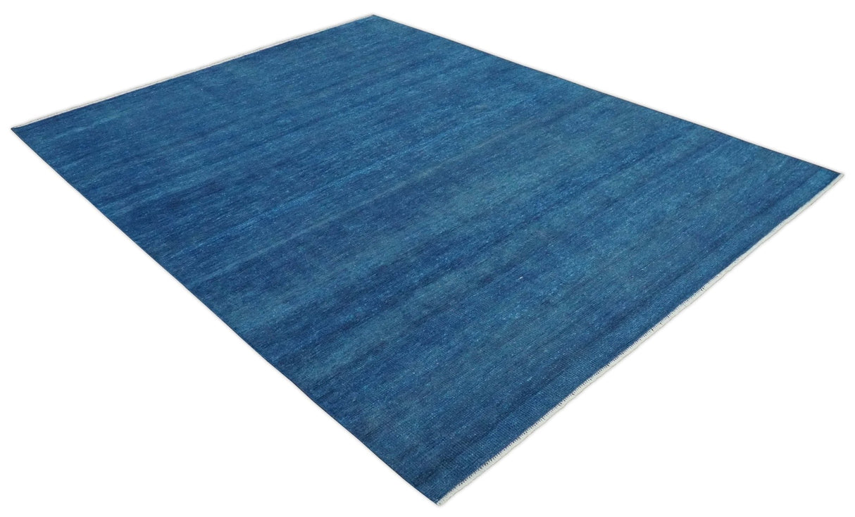 Solid Blue Hand knotted Contemporary 8x10 wool Area Rug