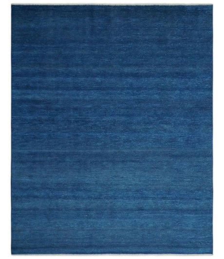 Solid Blue Hand knotted Contemporary 8x10 wool Area Rug