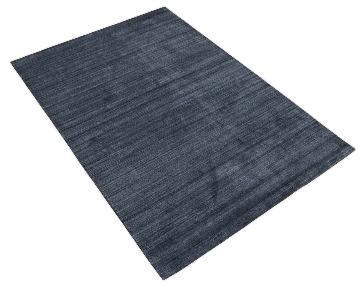 Solid Blue Scandinavian 5x7 Blended Bamboo Silk Flatwoven Area Rug, Dinning, Kids Rug | HL42