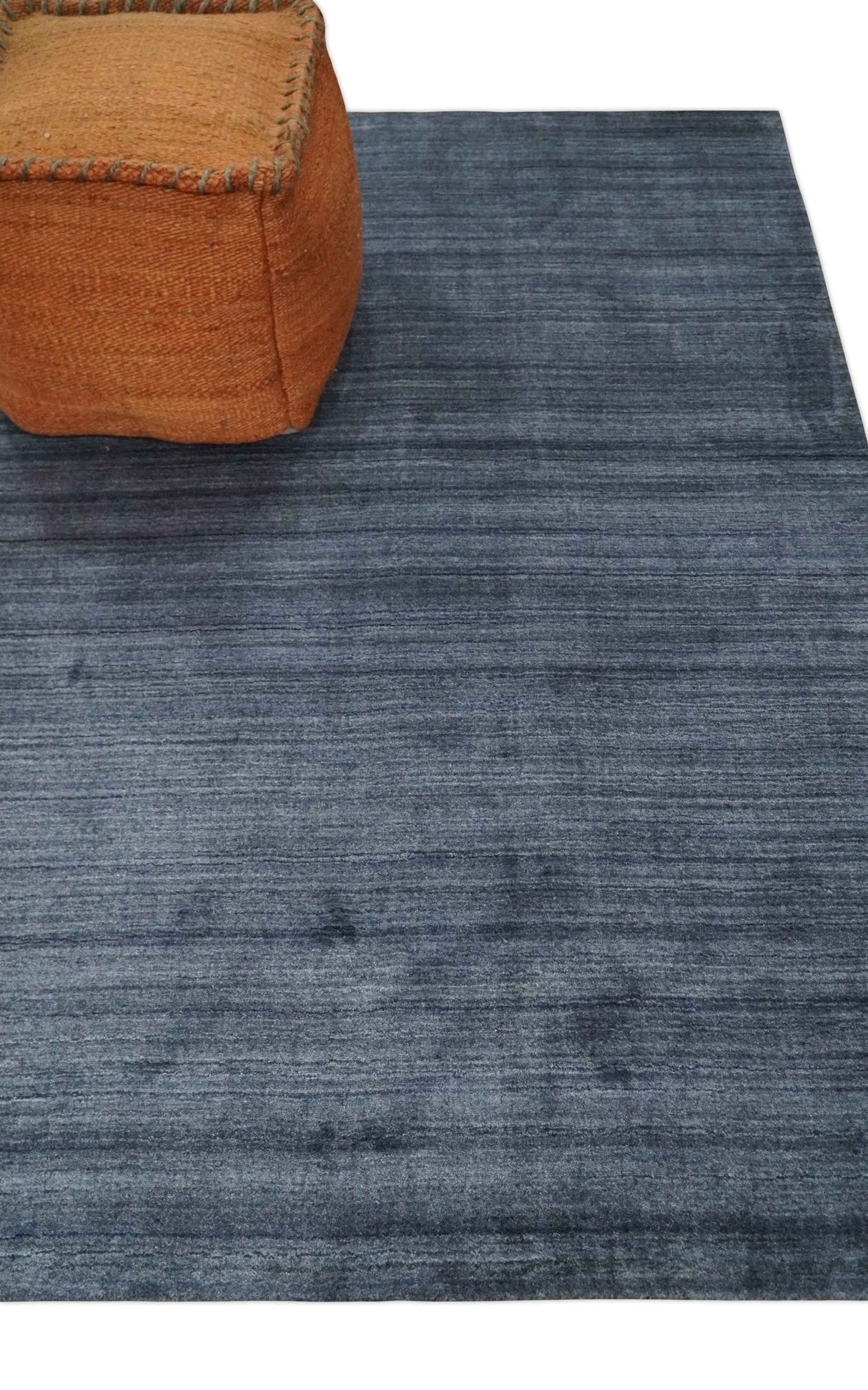 Solid Blue Scandinavian 5x7 Blended Bamboo Silk Flatwoven Area Rug, Dinning, Kids Rug | HL42