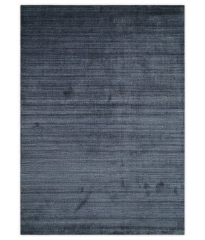 Solid Blue Scandinavian 5x7 Blended Bamboo Silk Flatwoven Area Rug, Dinning, Kids Rug | HL42