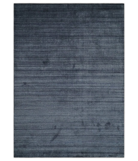 Solid Blue Scandinavian 5x7 Blended Bamboo Silk Flatwoven Area Rug, Dinning, Kids Rug | HL42