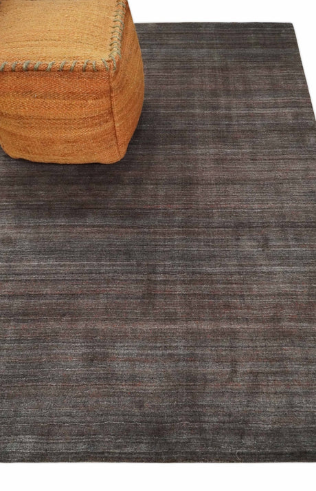 Solid Brown Scandinavian 5x7 Blended Wool Flatwoven Area Rug, Dinning, Kids Rug | HL17