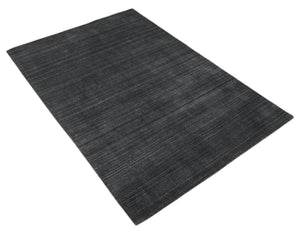 Solid Charcoal Black Scandinavian 5x7 Blended Wool Flatwoven Area Rug | HL13