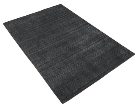 Solid Charcoal Black Scandinavian 5x7 Blended Wool Flatwoven Area Rug | HL13