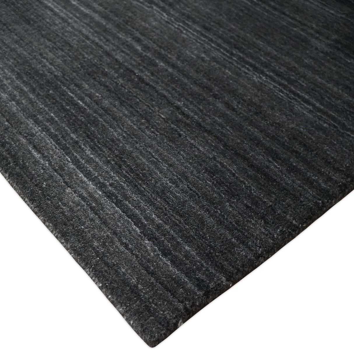 Solid Charcoal Black Scandinavian 5x7 Blended Wool Flatwoven Area Rug | HL13