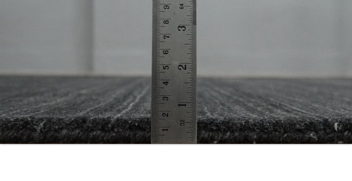 Solid Charcoal Black Scandinavian 5x7 Blended Wool Flatwoven Area Rug | HL13