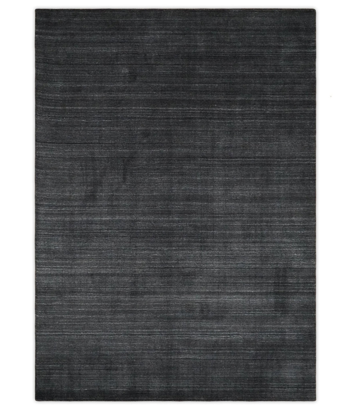 Solid Charcoal Black Scandinavian 5x7 Blended Wool Flatwoven Area Rug | HL13