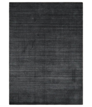 Solid Charcoal Black Scandinavian 5x7 Blended Wool Flatwoven Area Rug | HL13