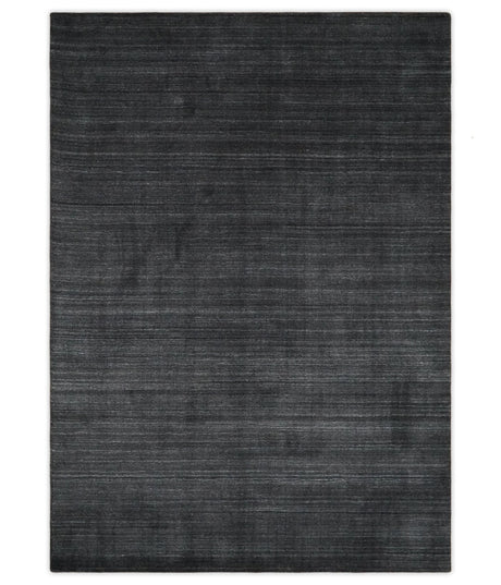 Solid Charcoal Black Scandinavian 5x7 Blended Wool Flatwoven Area Rug | HL13