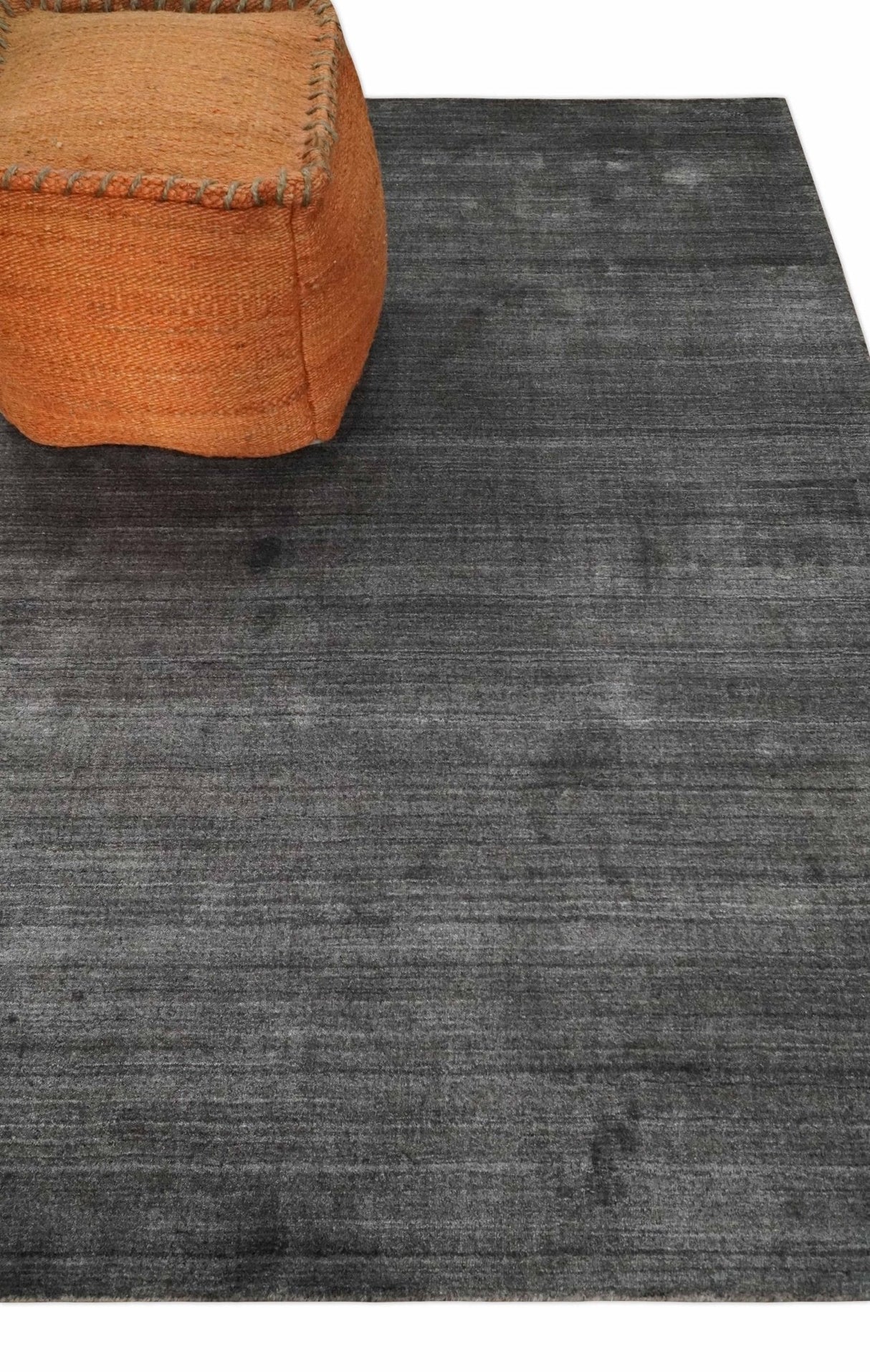 Solid Charcoal Scandinavian 5x7 Blended Bamboo Silk Flatwoven Area Rug, Dinning, Kids Rug | HL44