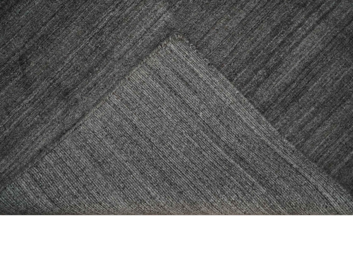 Solid Charcoal Scandinavian 5x7 Blended Bamboo Silk Flatwoven Area Rug, Dinning, Kids Rug | HL44