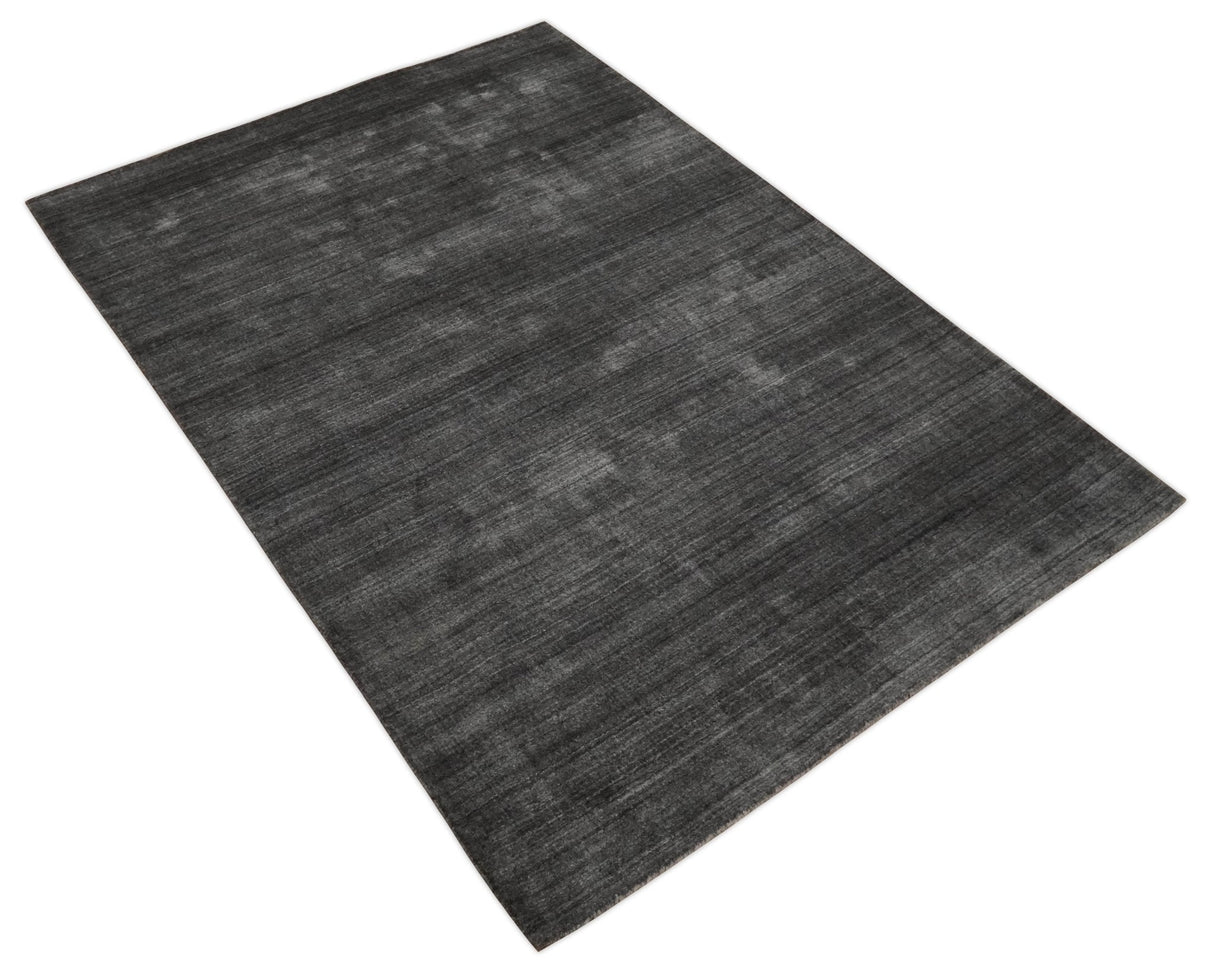 Solid Charcoal Scandinavian 5x7 Blended Bamboo Silk Flatwoven Area Rug, Dinning, Kids Rug | HL44