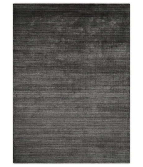 Solid Charcoal Scandinavian 5x7 Blended Bamboo Silk Flatwoven Area Rug, Dinning, Kids Rug | HL44
