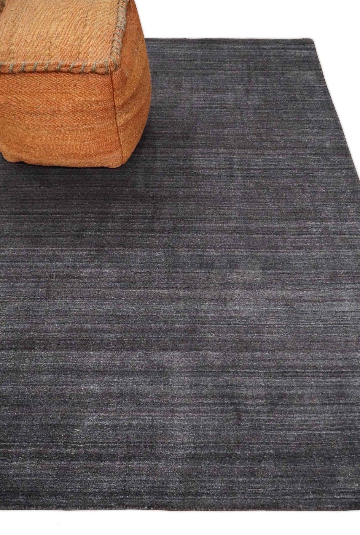 Solid Charcoal Scandinavian 5x7 Blended Wool Flatwoven Area Rug, Dinning, Kids Rug | HL14
