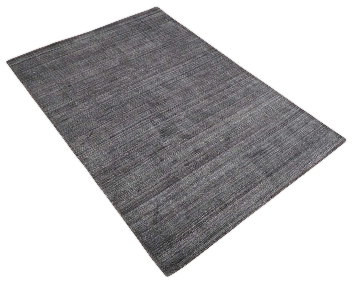 Solid Charcoal Scandinavian 5x7 Blended Wool Flatwoven Area Rug, Dinning, Kids Rug | HL14
