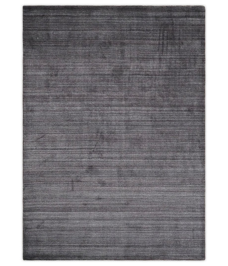 Solid Charcoal Scandinavian 5x7 Blended Wool Flatwoven Area Rug, Dinning, Kids Rug | HL14