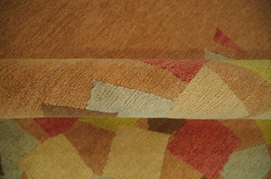 Solid Gold with Multi Color geometrical design Hand loom 4x6 Wool Area Rug