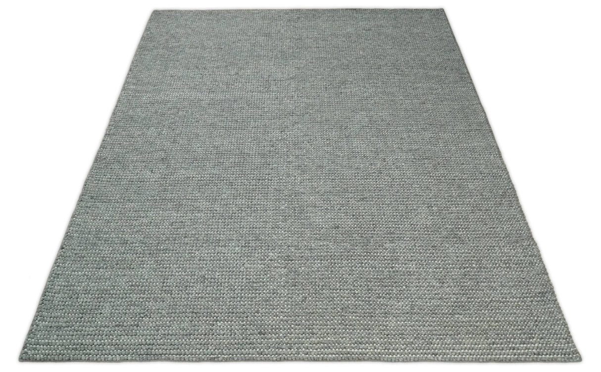 Solid Gray Chunky Handwoven Contemporary Wool Area Rug